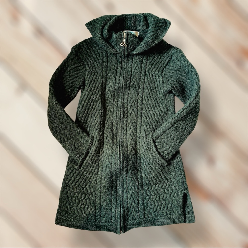 ☘️Aran Crafts Merino Hooded Coat Sweater - Made in Ireland